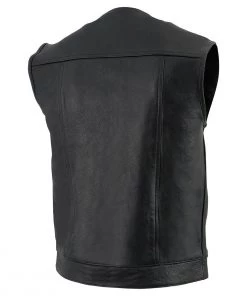 Milwaukee Leather LKM3721 Men's Black Leather Collarless Concealed Snap Closure Club Vest Motorcycle Vests
