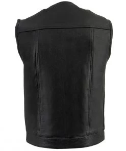 Z1R3721 Men’s ’338’ Black Collarless Motorcycle Leather Vest