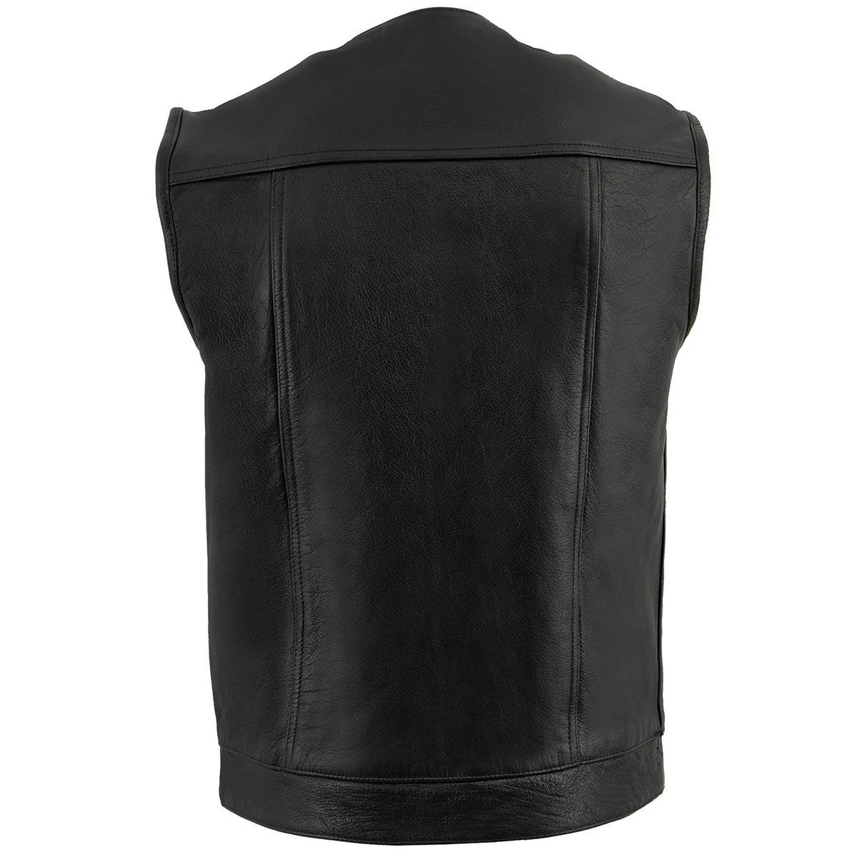 Milwaukee Leather LKM3721 Men's Black Leather Collarless Concealed Snap Closure Club Vest Motorcycle Vests