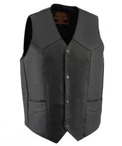Milwaukee Leather LKM3730 Men's Black Leather Classic Snap Front Vest