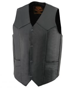 Milwaukee Leather LKM3730 Men's Black Leather Classic Snap Front Vest