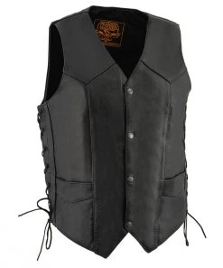 Motorcycle Vests Milwaukee Leather LKM3731 Men's Black Classic Side Lace MC Leather Vest