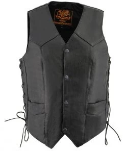 Motorcycle Vests Milwaukee Leather LKM3731 Men's Black Classic Side Lace MC Leather Vest