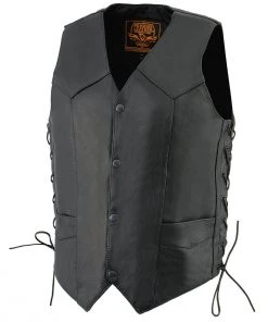 Motorcycle Vests Milwaukee Leather LKM3731 Men's Black Classic Side Lace MC Leather Vest