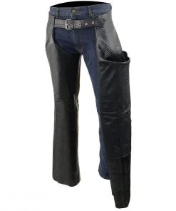 Motorcycle Pants & Chaps Milwaukee Leather LKM5710 Men's Black Leather Slash Pocket Chaps With Mesh Liner