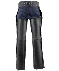 Motorcycle Pants & Chaps Milwaukee Leather LKM5710 Men's Black Leather Slash Pocket Chaps With Mesh Liner