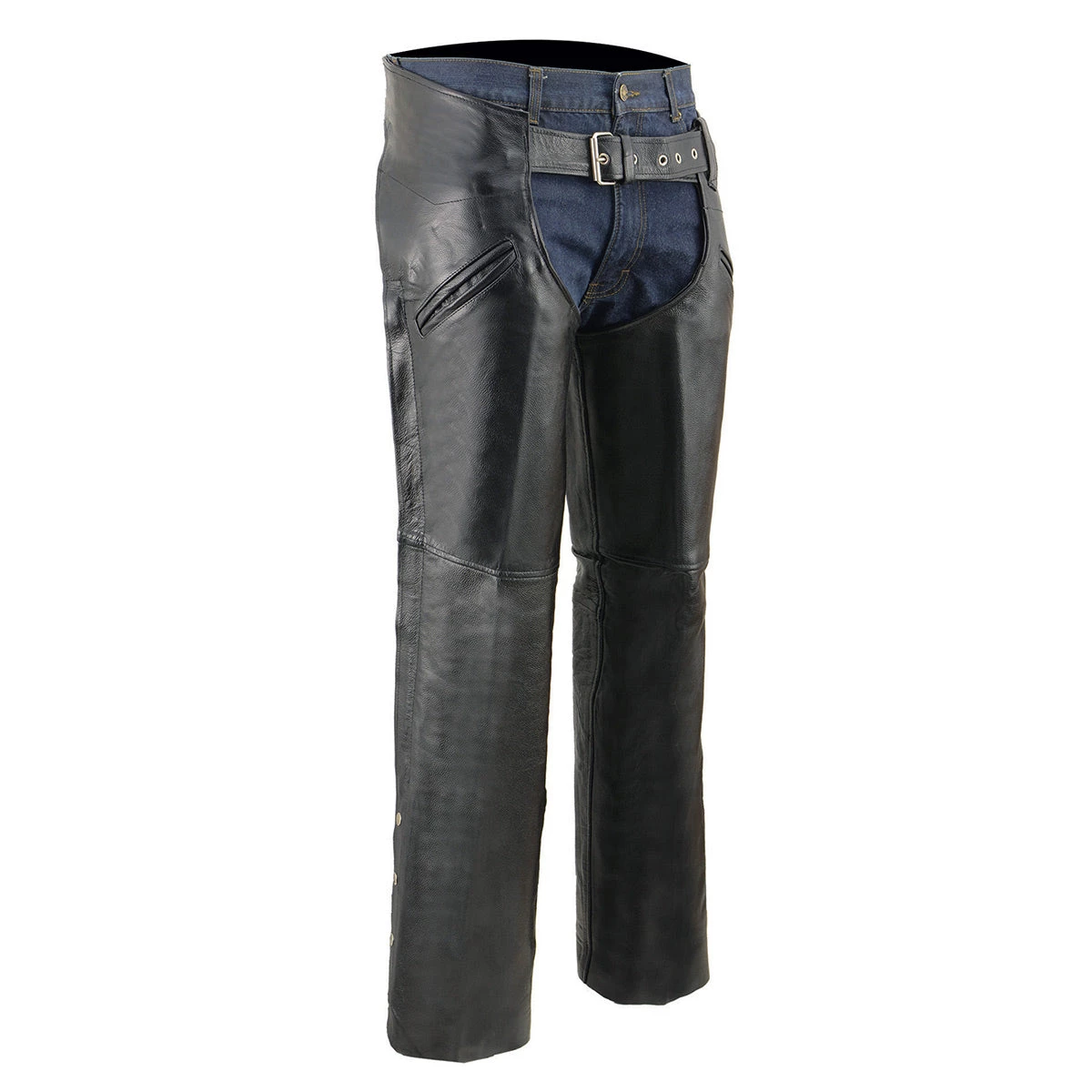 Motorcycle Pants & Chaps Milwaukee Leather LKM5710 Men's Black Leather Slash Pocket Chaps With Mesh Liner