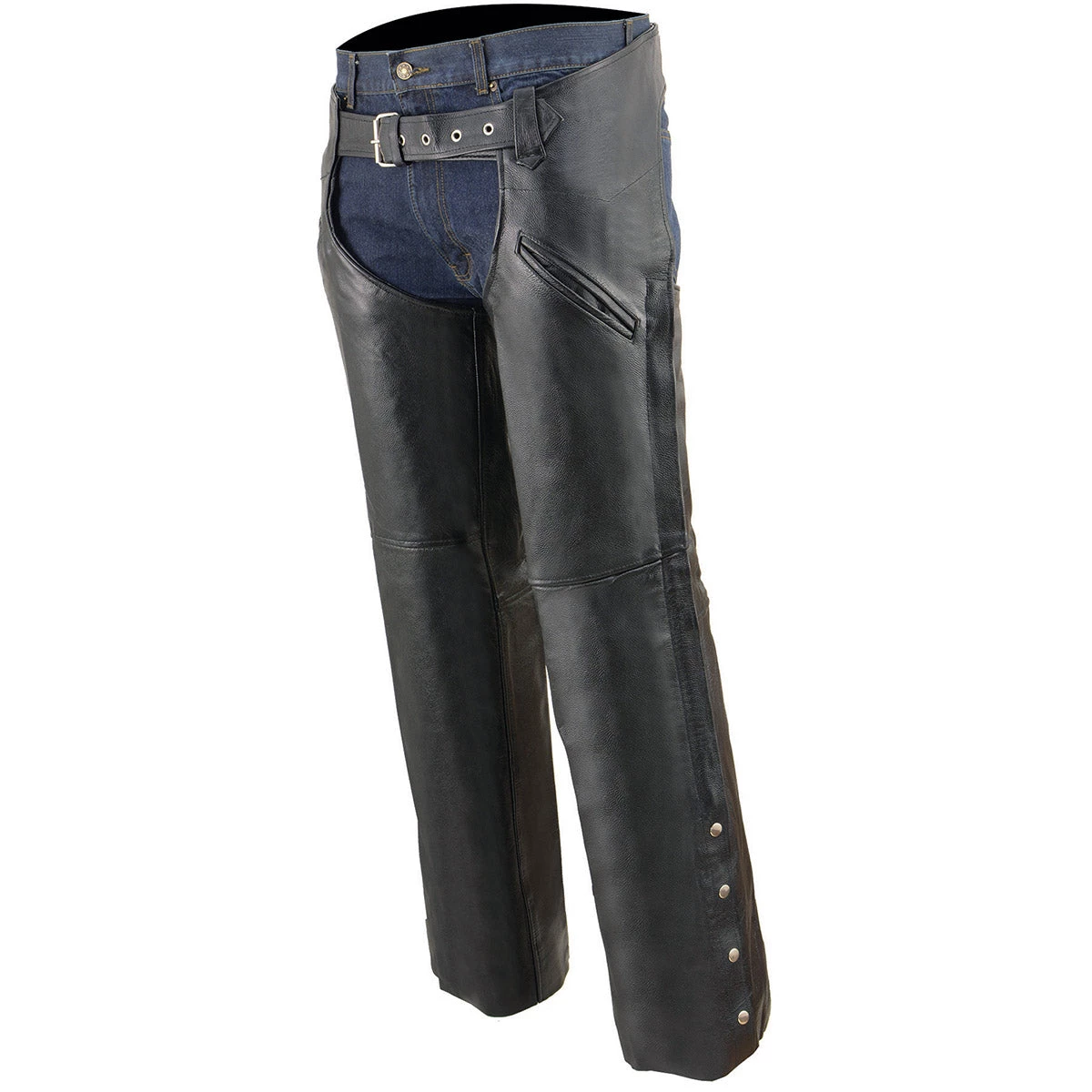 Motorcycle Pants & Chaps Milwaukee Leather LKM5710 Men's Black Leather Slash Pocket Chaps With Mesh Liner