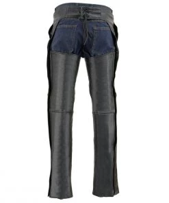 Milwaukee Leather LKM5780 Men's Black Leather 3 Pocket Chaps With Thigh Patch Pocket Motorcycle Pants & Chaps