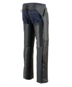 Milwaukee Leather LKM5780 Men's Black Leather 3 Pocket Chaps With Thigh Patch Pocket Motorcycle Pants & Chaps