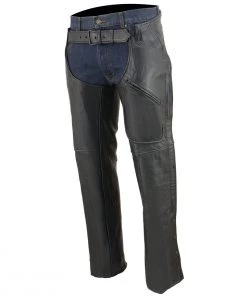 Milwaukee Leather LKM5780 Men's Black Leather 3 Pocket Chaps With Thigh Patch Pocket Motorcycle Pants & Chaps