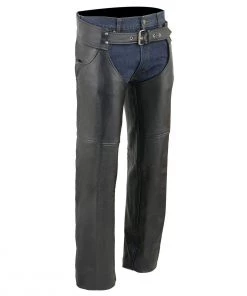 Motorcycle Pants & Chaps Milwaukee Leather LKM5781 Men's Black Leather Classic Chaps With Jean Pockets