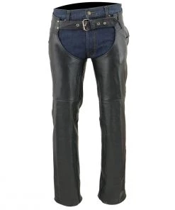 Motorcycle Pants & Chaps Milwaukee Leather LKM5781 Men's Black Leather Classic Chaps With Jean Pockets