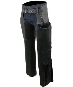 Milwaukee Leather LKM5782 Men's Black Leather Chaps With Dual Side Zippered Thigh Pockets