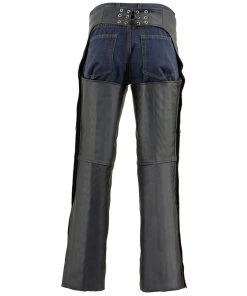 Milwaukee Leather LKM5782 Men's Black Leather Chaps With Dual Side Zippered Thigh Pockets