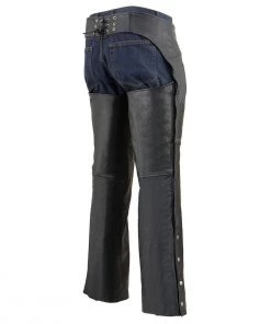 Milwaukee Leather LKM5782 Men's Black Leather Chaps With Dual Side Zippered Thigh Pockets