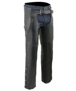 Milwaukee Leather LKM5782 Men's Black Leather Chaps With Dual Side Zippered Thigh Pockets