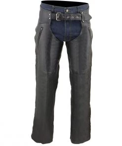 Milwaukee Leather LKM5782 Men's Black Leather Chaps With Dual Side Zippered Thigh Pockets