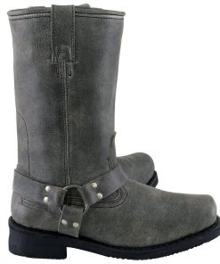 Xelement Footwear Xelement LU1605 Men's Stone Wash Grey 13-inch Leather Harness Motorcycle Boots Riding Gear
