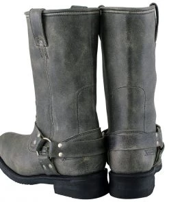Xelement Footwear Xelement LU1605 Men's Stone Wash Grey 13-inch Leather Harness Motorcycle Boots Riding Gear