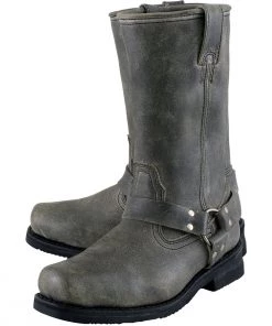 Xelement Footwear Xelement LU1605 Men's Stone Wash Grey 13-inch Leather Harness Motorcycle Boots Riding Gear