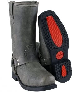 Xelement Footwear Xelement LU1605 Men's Stone Wash Grey 13-inch Leather Harness Motorcycle Boots Riding Gear