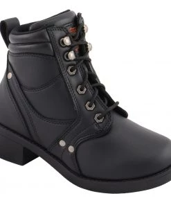 Milwaukee Leather MBK9265 Boys Black Lace-Up Boots With Side Zipper Entry