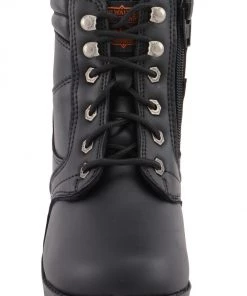 Milwaukee Leather MBK9265 Boys Black Lace-Up Boots With Side Zipper Entry