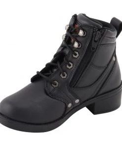 Milwaukee Leather MBK9265 Boys Black Lace-Up Boots With Side Zipper Entry