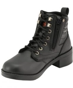 Kid's Gear Milwaukee Leather MBK9275 Boys Black Lace-Up Boots With Side Zipper Entry