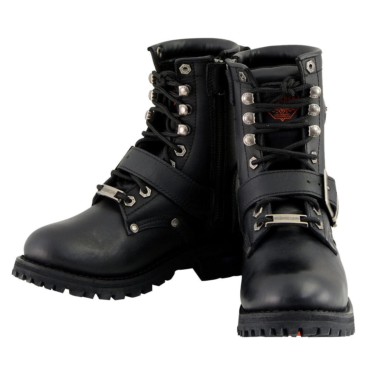 Riding Gear Milwaukee Leather MBL201 Women's Black Leather Buckled Lace-Up Boots