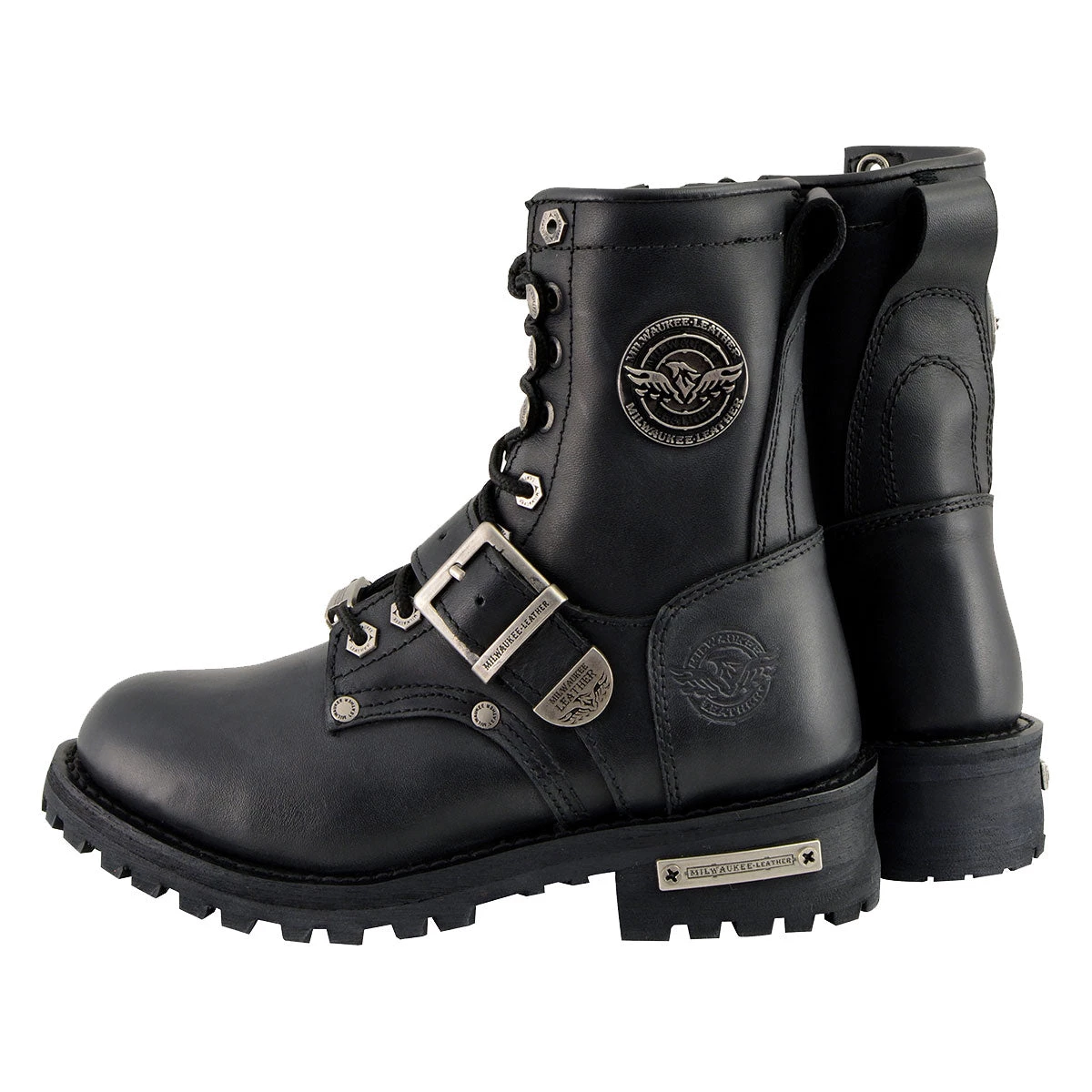 Riding Gear Milwaukee Leather MBL201 Women's Black Leather Buckled Lace-Up Boots