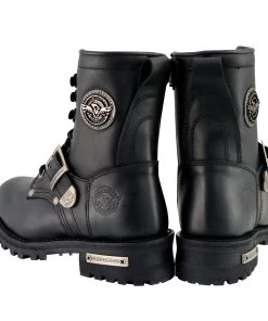 Riding Gear Milwaukee Leather MBL201 Women's Black Leather Buckled Lace-Up Boots