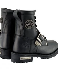 Riding Gear Milwaukee Leather MBL201 Women's Black Leather Buckled Lace-Up Boots