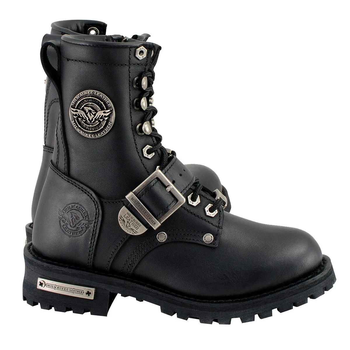 Riding Gear Milwaukee Leather MBL201 Women's Black Leather Buckled Lace-Up Boots