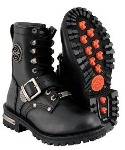 Riding Gear Milwaukee Leather MBL201 Women's Black Leather Buckled Lace-Up Boots