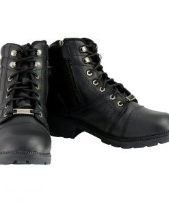 Milwaukee Leather MBL9300 Women's Black Lace-Up Leather Boots With Size Zipper