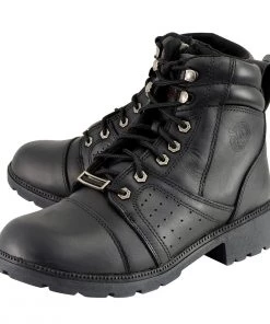 Milwaukee Leather MBL9300 Women's Black Lace-Up Leather Boots With Size Zipper