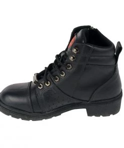 Milwaukee Leather MBL9300 Women's Black Lace-Up Leather Boots With Size Zipper