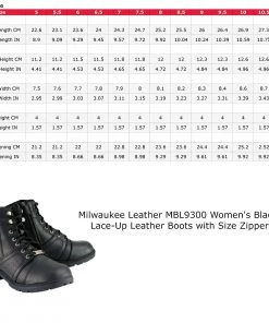 Milwaukee Leather MBL9300 Women's Black Lace-Up Leather Boots With Size Zipper