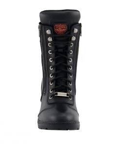 Milwaukee Leather MBL9301 Women's Black Lace-Up Boots With Side Zipper Entry Riding Gear