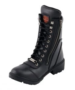 Milwaukee Leather MBL9301 Women's Black Lace-Up Boots With Side Zipper Entry Riding Gear