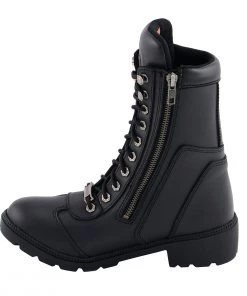 Milwaukee Leather MBL9301 Women's Black Lace-Up Boots With Side Zipper Entry Riding Gear