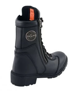 Milwaukee Leather MBL9301 Women's Black Lace-Up Boots With Side Zipper Entry Riding Gear