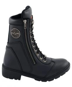Milwaukee Leather MBL9301 Women's Black Lace-Up Boots With Side Zipper Entry Riding Gear