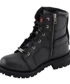 Riding Gear Milwaukee Leather MBL9302 Women's Black 8-Inch Lace-Up Harness Boots With Side Zipper Entry