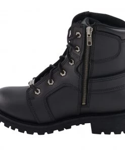 Riding Gear Milwaukee Leather MBL9302 Women's Black 8-Inch Lace-Up Harness Boots With Side Zipper Entry