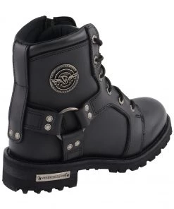 Riding Gear Milwaukee Leather MBL9302 Women's Black 8-Inch Lace-Up Harness Boots With Side Zipper Entry
