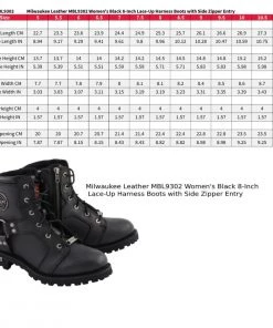 Riding Gear Milwaukee Leather MBL9302 Women's Black 8-Inch Lace-Up Harness Boots With Side Zipper Entry