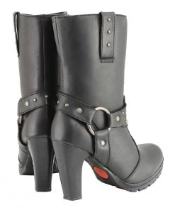 Milwaukee Leather MBL9303 Women's Black Leather Harness Boots With Block Heel Riding Gear